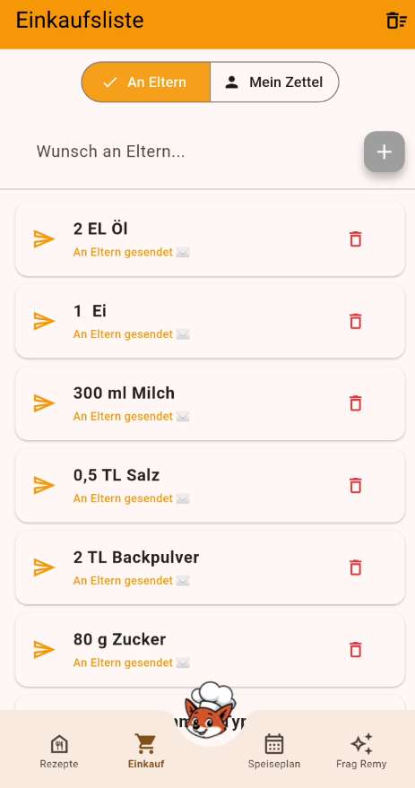 Einkaufsliste im Jugendmodus
