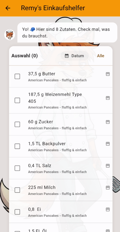 Zutaten im Jugendmodus zur Einkaufliste hinzufügen