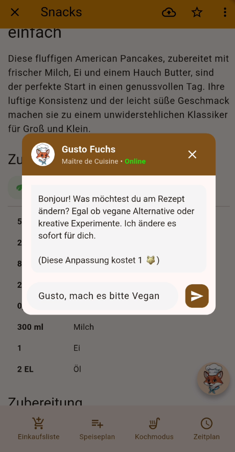 Gusto Rezept anpassung