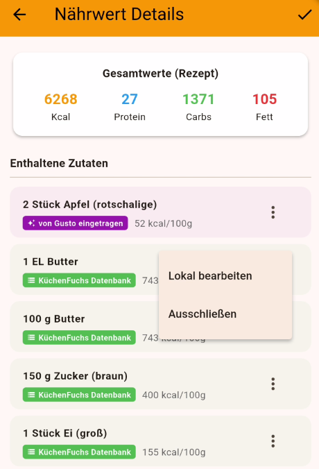 Zutaten anpassen oder ausschließen