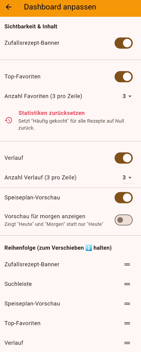 Dashboard Einstellungen